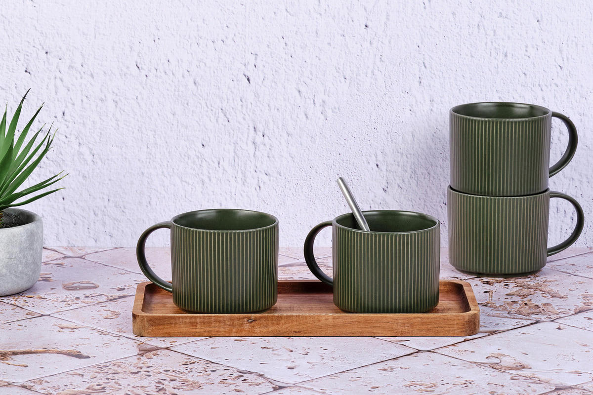 BECHER Scandi 500ml - 4er-Set - Olive - Grün, Keramik (0.5L) - Björn