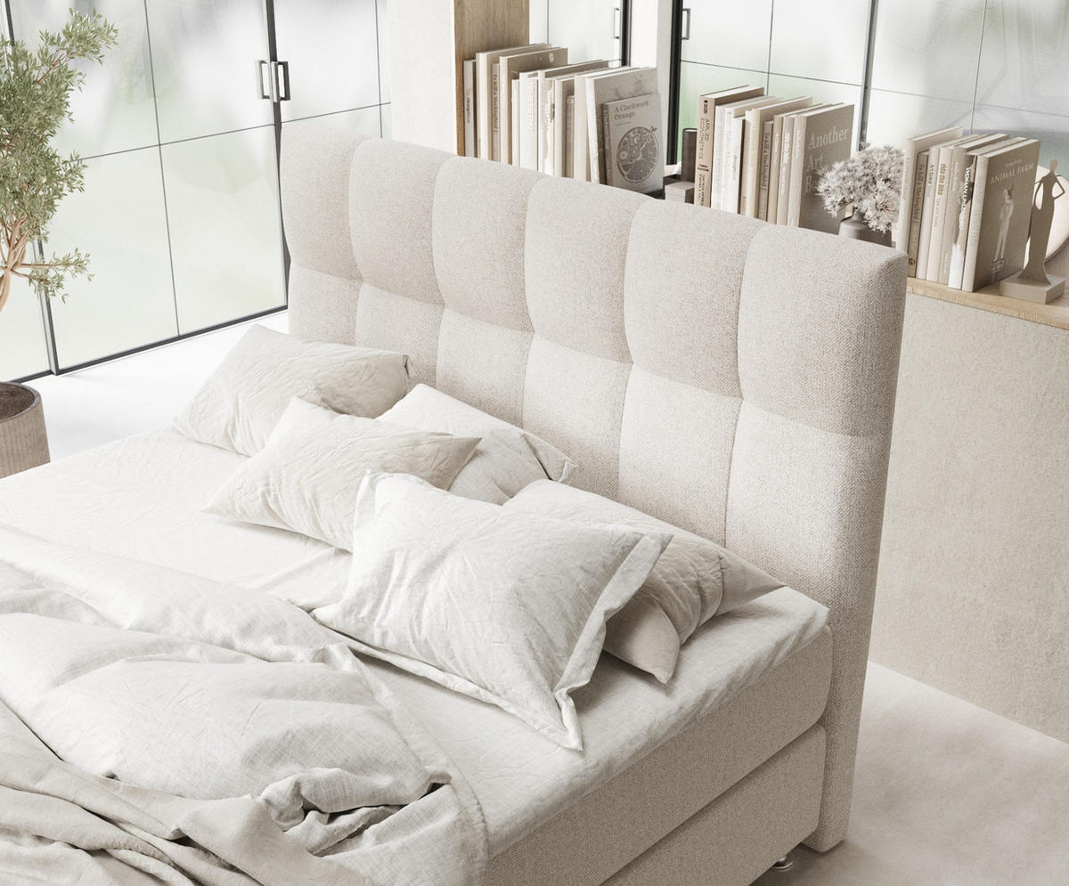 BOXSPRINGBETT Elisio Hellbeige 160/200 cm mit Latex-Topper - Beige/Silberfarben, Holz/Holzwerkstoff (160/200cm) - Maison de Reve