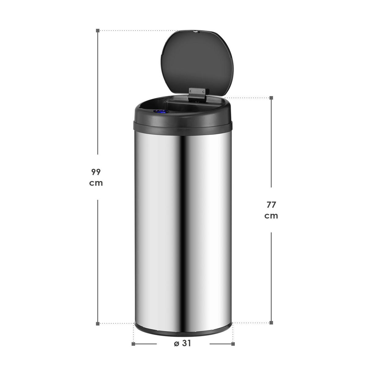 MÜLLEIMER rund 50L silber mit Sensor - Silberfarben, Metall (31/77/31cm) - Juskys
