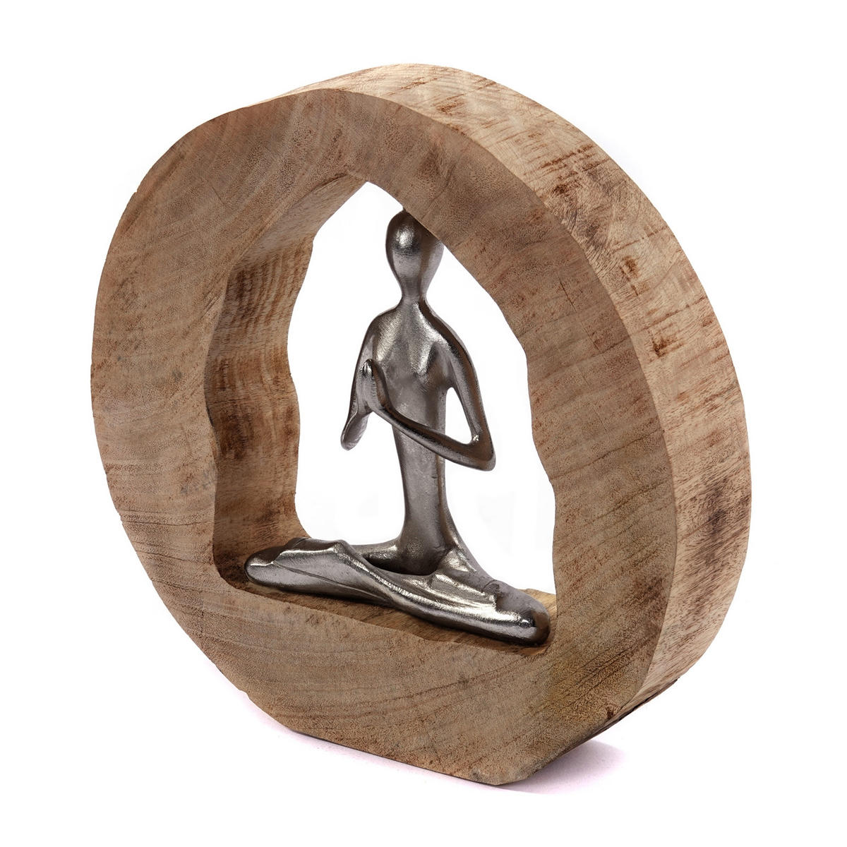 SKULPTUR Yoga Log Mangoholz-Sockel silber-natur - Naturfarben, Holz (28/28/6cm) - CREEDWOOD