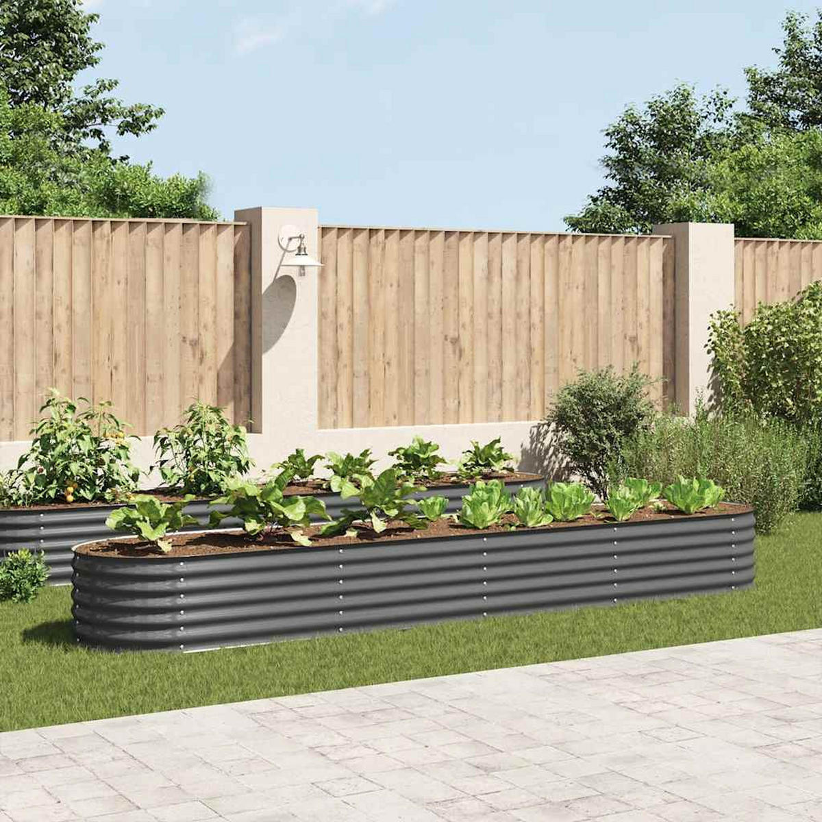 RUNDES Hochbeet für Garten BLUMO | Verzinkter Stahl | 400x80x44cm, Grau - Grau, Metall (400/44/80cm) - DELUKE