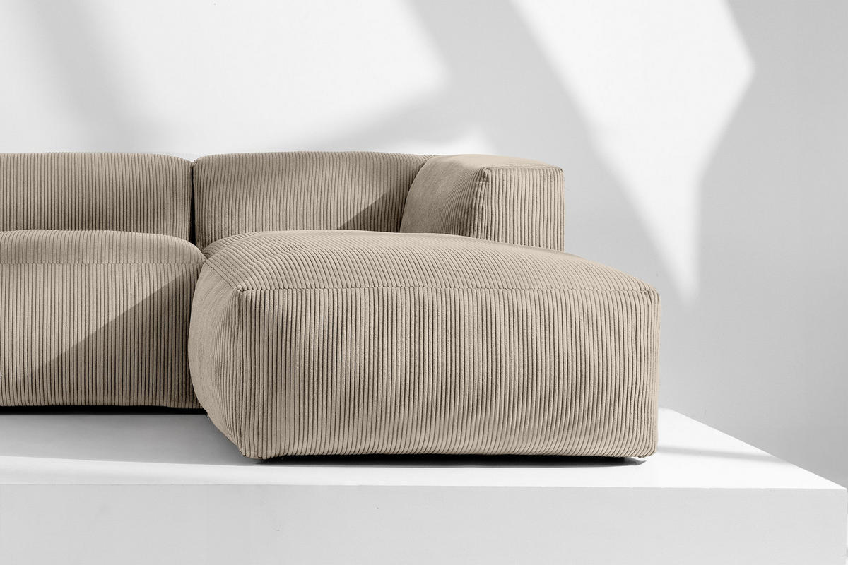 ECKMODULSOFA-RECHTS BUFFO 3/4 Sitzer mit extrem weicher Sitzfläche, Kordstoff, beige - Beige, Textil (237/180cm) - KONSIMO®