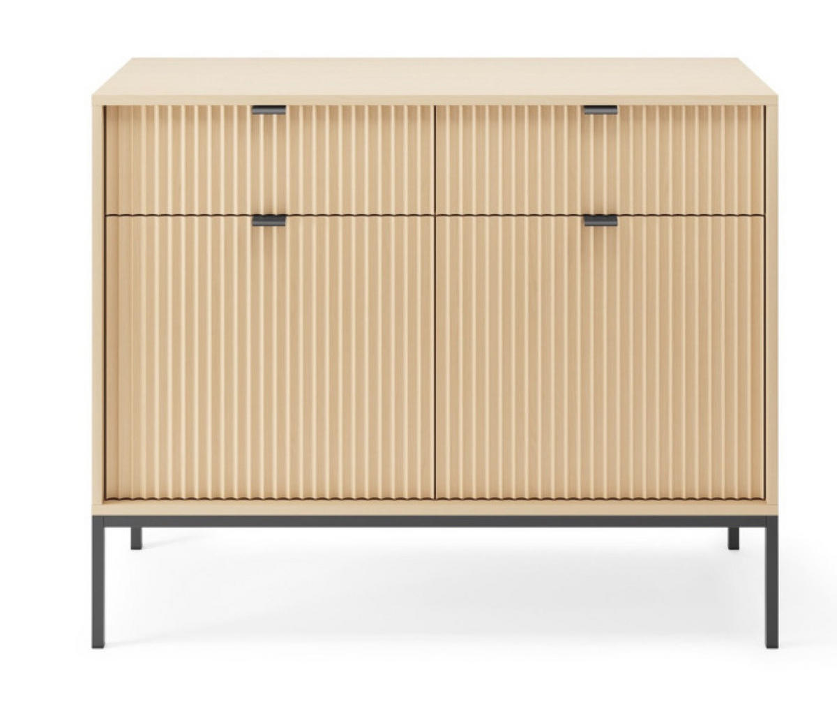 KOMMODE Vicenza Eiche KSZ104 Schwarze Hohe Beine Mit Metallgestell - Beige, Holzwerkstoff (104/83/39cm) - Sepro Meble