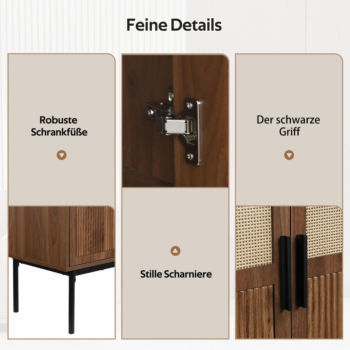 SIDEBOARD in Naturfarben Kommode mit Stauraum und Metallbeinen für Wohnzimmer und Esszimmer, B140/T40/H80cm - Schwarz/Naturfarben, Holzwerkstoff/Metall (140/80/40cm) - STILVORA