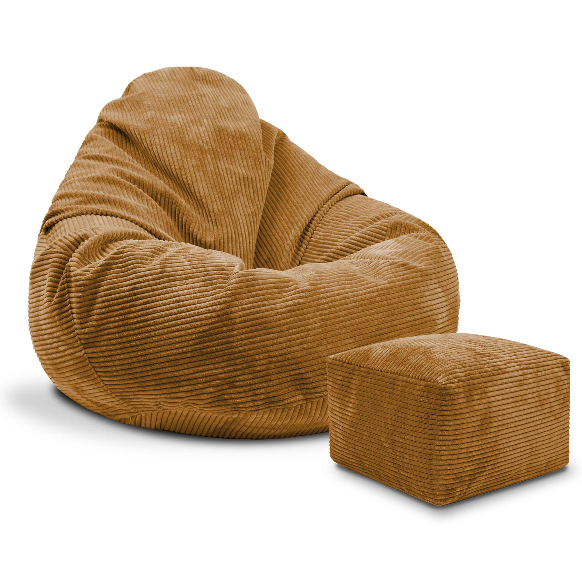 SITZSACK PARADISE MIT FUßSTÜTZE Kordsamt 2-tlg Sugar Cookie M - Bernsteinfarben/Braun, Textil (90/100/90cm) - Dreamroots