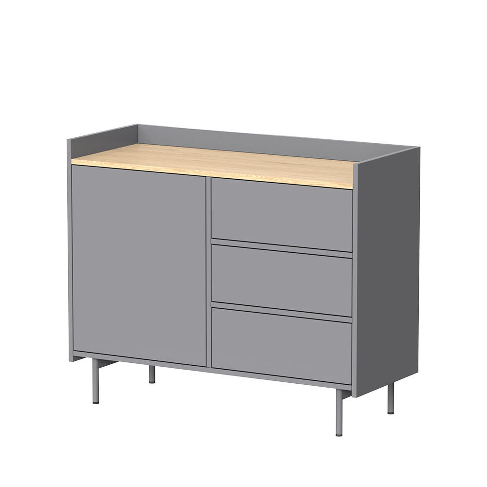 KOMMODE Velina Grau/Eiche 100 x 82 cm mit 3 Schubladen und 1 Tür - Eichefarben/Grau, Holzwerkstoff (100/82/40cm) - Vicco
