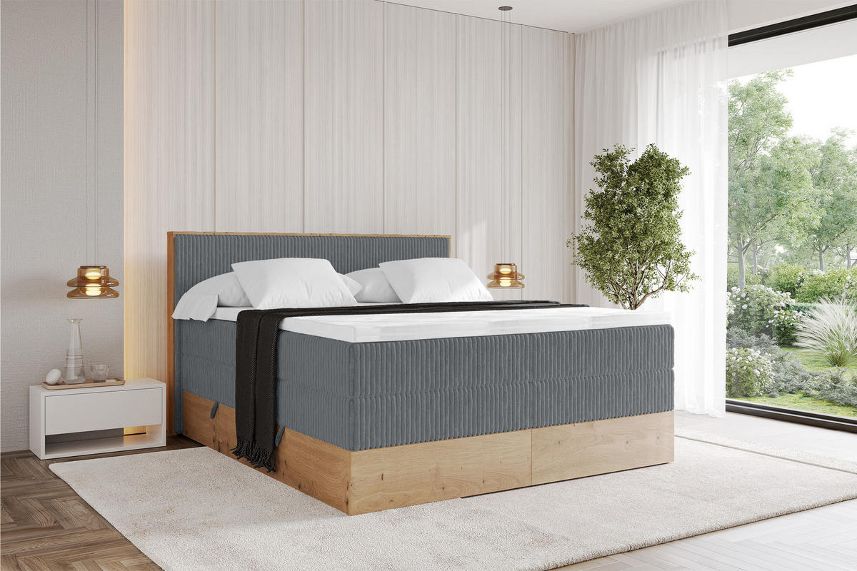 BOXSPRINGBETT LOLLI9 -KING 140x200 - H3/H4 Dunkelgrau - Dunkelgrau, Holzwerkstoff (140/200cm) - ALTDECOR