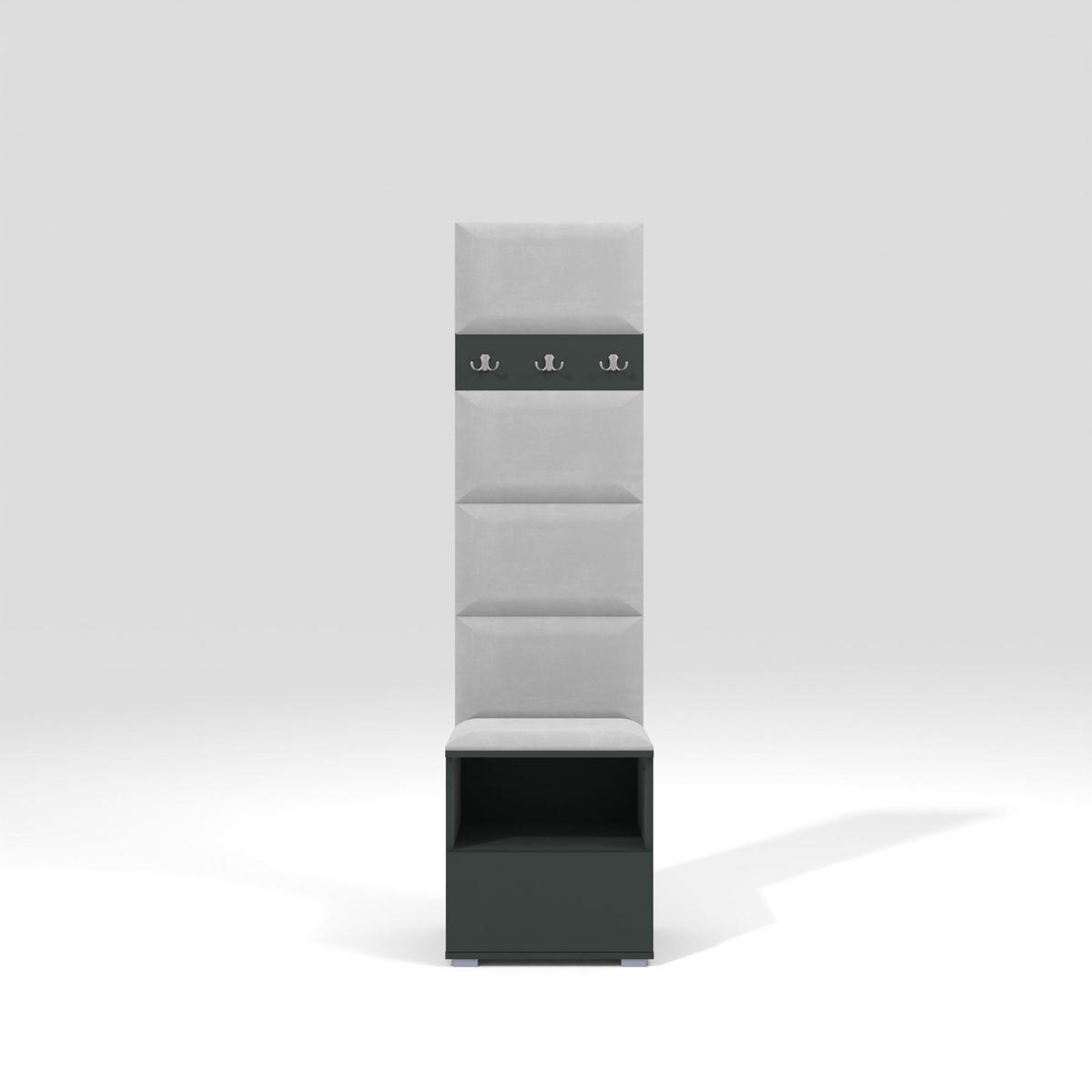 GARDEROBEN-SET Nela IV mit gepolsterten Paneelen 50/187/40 - Silberfarben/Graphitfarben, Holzwerkstoff/Kunststoff (50/187/40cm)