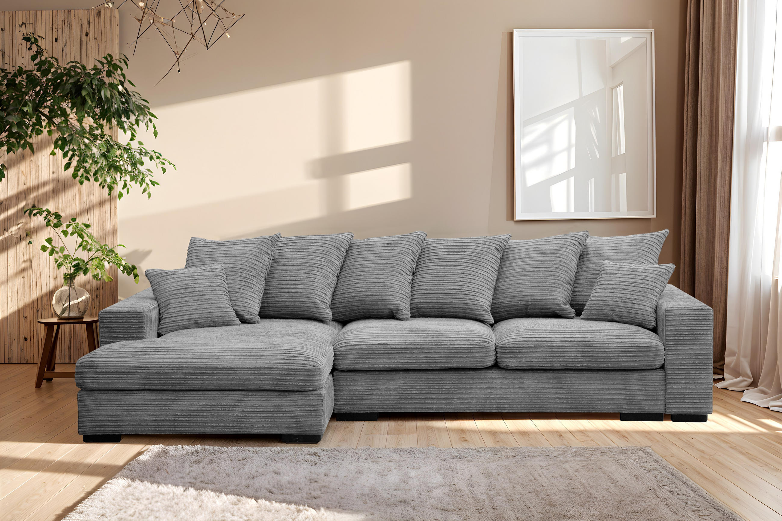 ECKSOFA Mit Schlaffunktion Und Bettkasten Couch L-form Gabon Stoff Zoom Grau Links - Grau, Holz (155/285cm) - Kaiser Möbel
