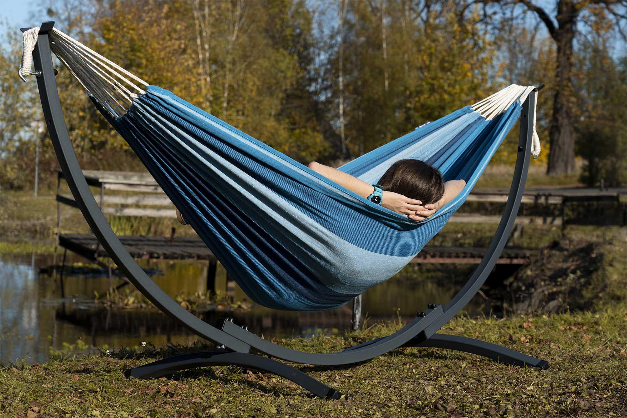 HÄNGEMATTE mit Gestell Metal Potenza - Blau, Metall (98/110/250cm) - Potenza