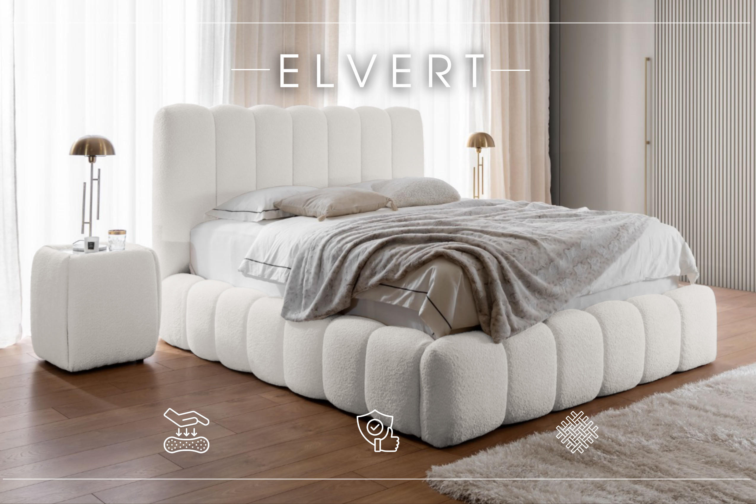 POLSTERBETT aus Polyester Elvert 200x200 cm, Cremefarbe - Creme, Textil (200/200cm) - Meblito