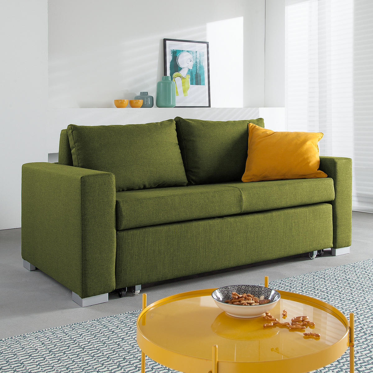 SCHLAFSOFA - Silberfarben/Grün, Textil (173/90/90cm) - home24