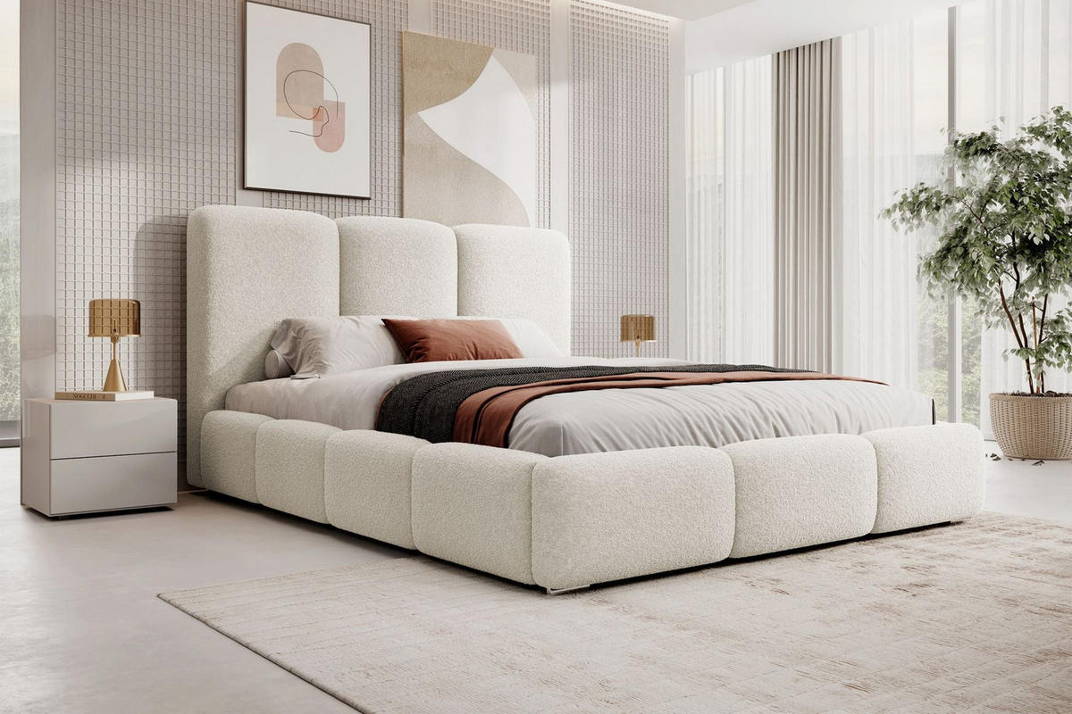POLSTERBETT Bauro mit Bouclé-Bezug Vanille 140x200 cm - Silberfarben/Hellgelb, Textil (140/200cm) - Selsey
