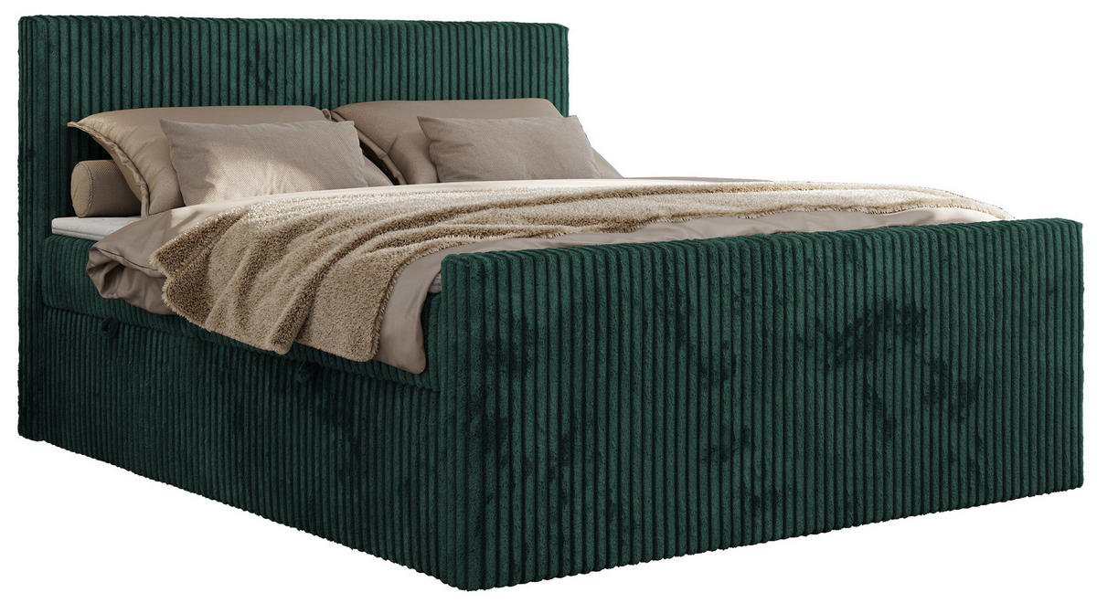BOXSPRINGBETT TILIANO DUO 160/200 - Dunkelgrün Cord - H4 - tmavě zelená, textil (160/200cm) - MKS