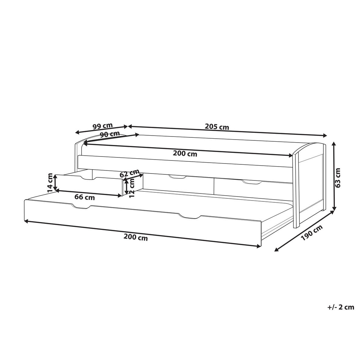AUSZIEHBETT 90x200 cm Heller Holzfarbton Petiville - Hellbraun, Holz (90/200cm) - Beliani