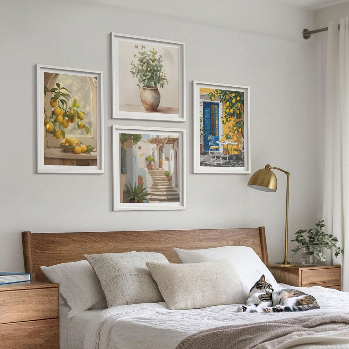 BILDER SET 4er Set - 50x50 cm & 40x60 cm Weißer Rahmen - Architektur der Zitronenstadt - Weiß, Kunststoff (50/50cm) - TULUP