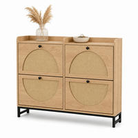 SCHUHSCHRANK Natur Rattanoptik 4-Klappen 90x120x24 cm - Hellbraun, Holzwerkstoff/Metall (120/90/24cm) - Relaxdays