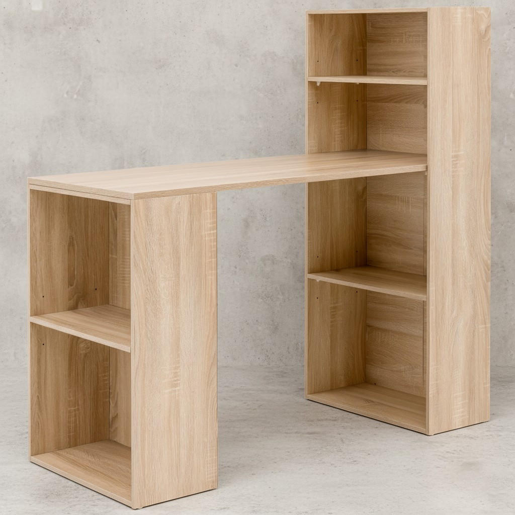 SCHREIBTISCH Mit Regal Variabel BRENTA, Beige 120x53x120 cm - Beige/Braun, Holz (53/120/120cm) - KADIMA DESIGN