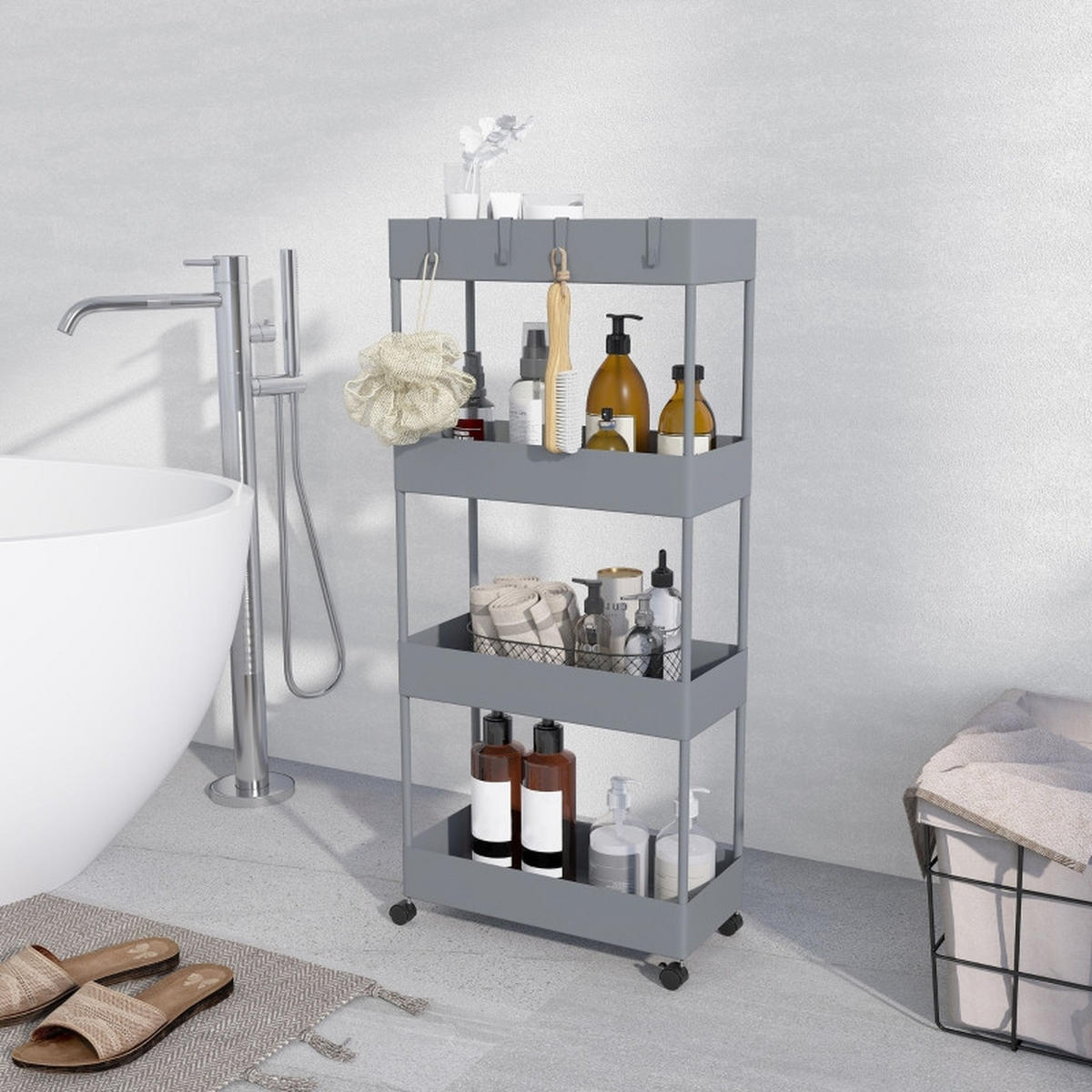 SERVIERWAGEN DE-41470 40/19/90 cm, 4 Ebenen Grau - Grau, Metall (40/90/19cm) - ComfortXL