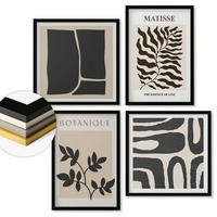 WANDBILDER 4er-Set - 50x50 cm & 40x60 cm Schwarzer Rahmen - Minimalistische Pflanzenposter - Schwarz, Kunststoff (50/50cm) - ArtPrintCave