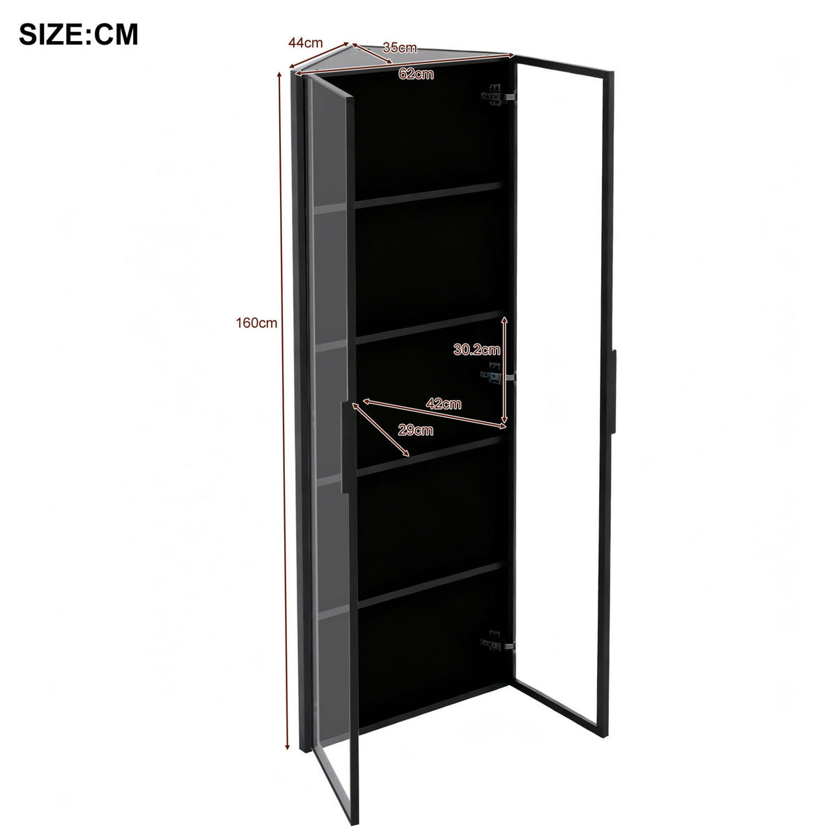 HIGHBOARD 62/35/160 cm in Schwarz mit LED-Beleuchtung und Sicherheitsglas - Schwarz, Holzwerkstoff (62/160/35cm) - Flora Grace