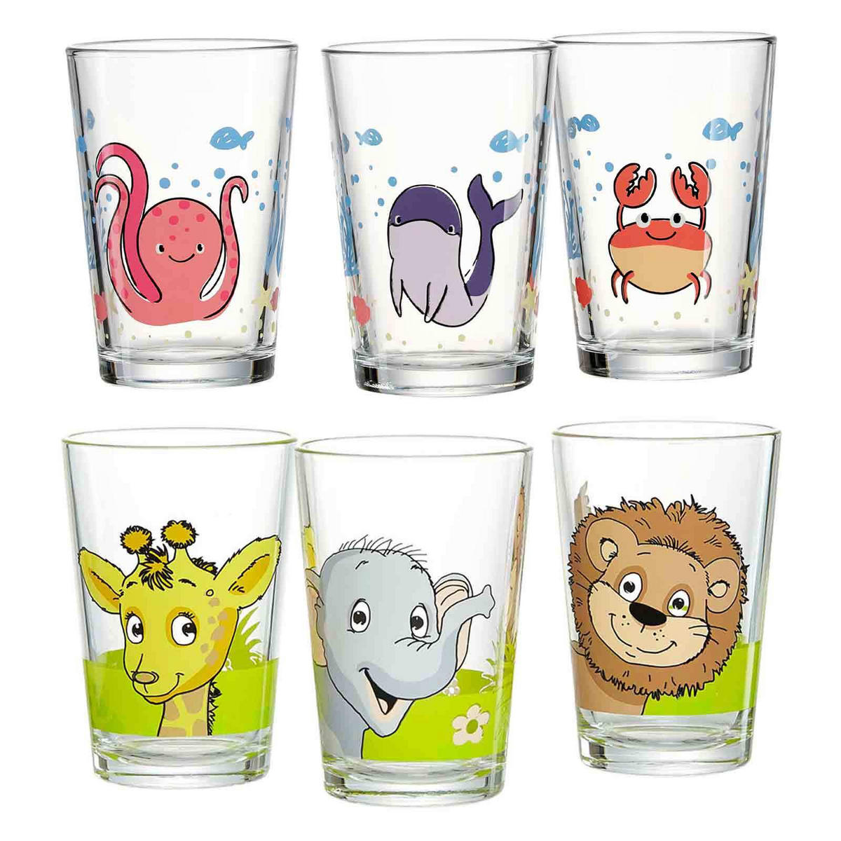 KINDERGLÄSER Dschungel- und Meerestiere bunt 205 ml 6er Set - Multicolor, Glas (0.205L) - Ritzenhoff Breker