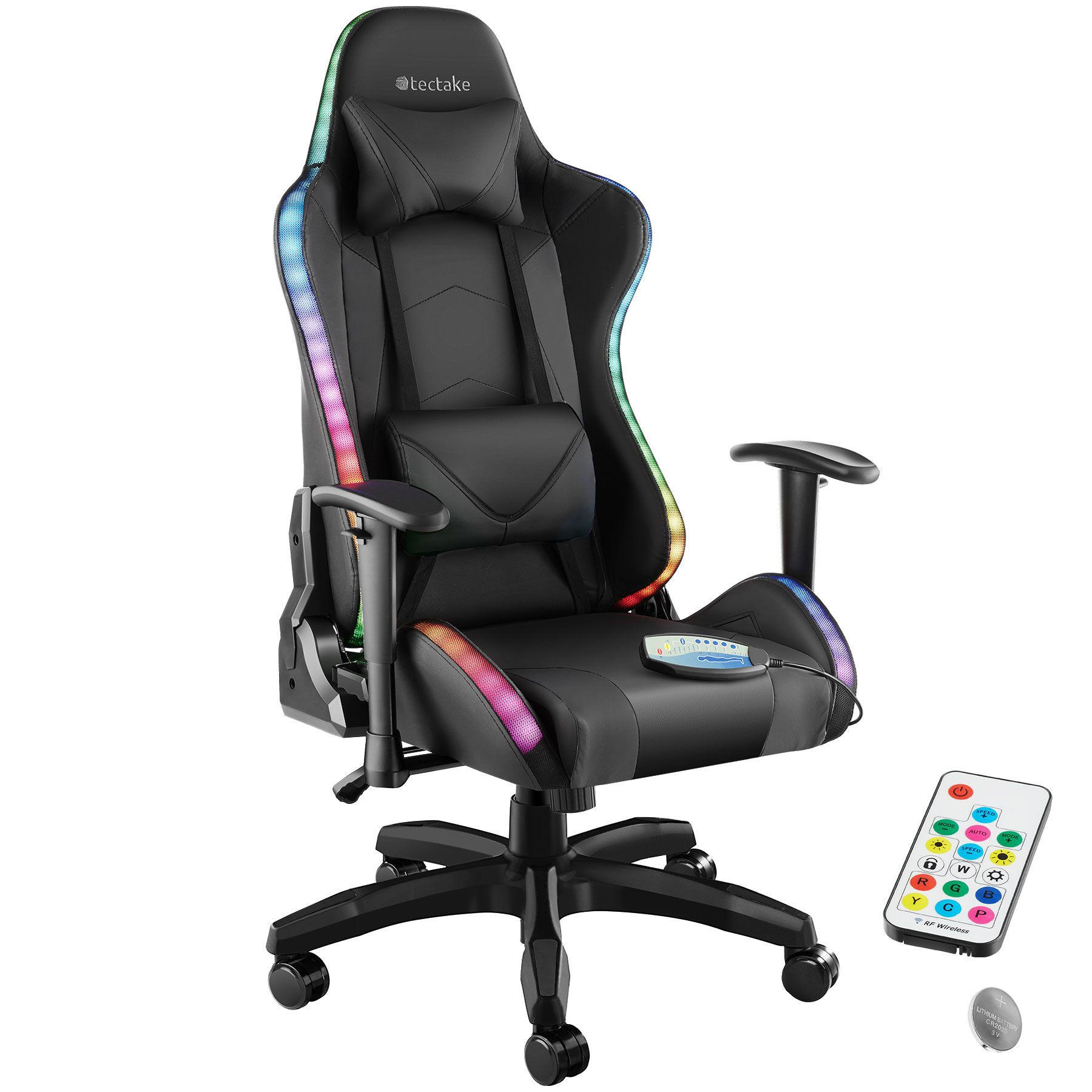 GAMINGSTUHL Tartaros,dicke Polsterung, Belastbarkeit 120 kg,schwarz/schwarz - Schwarz, Textil (66.5/126/69cm) - tectake