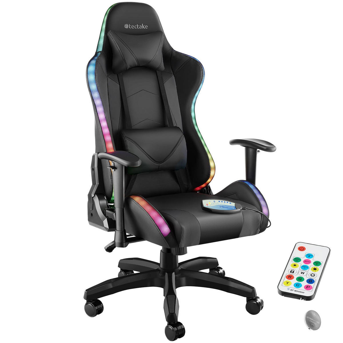 GAMINGSTUHL Tartaros,dicke Polsterung, Belastbarkeit 120 kg,schwarz/schwarz - Schwarz, Textil (66.5/126/69cm) - tectake