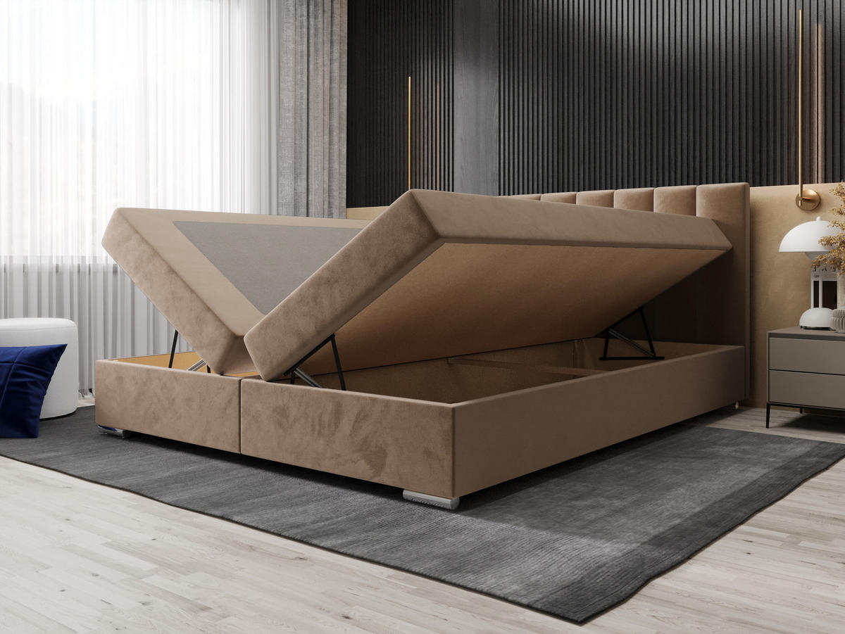 BOXBETT ZILANO 2 mit Matratze H3 und Topper 180x200 Itaka 48 - Cappuccino, Holz/Textil (180/200cm) - Bedante
