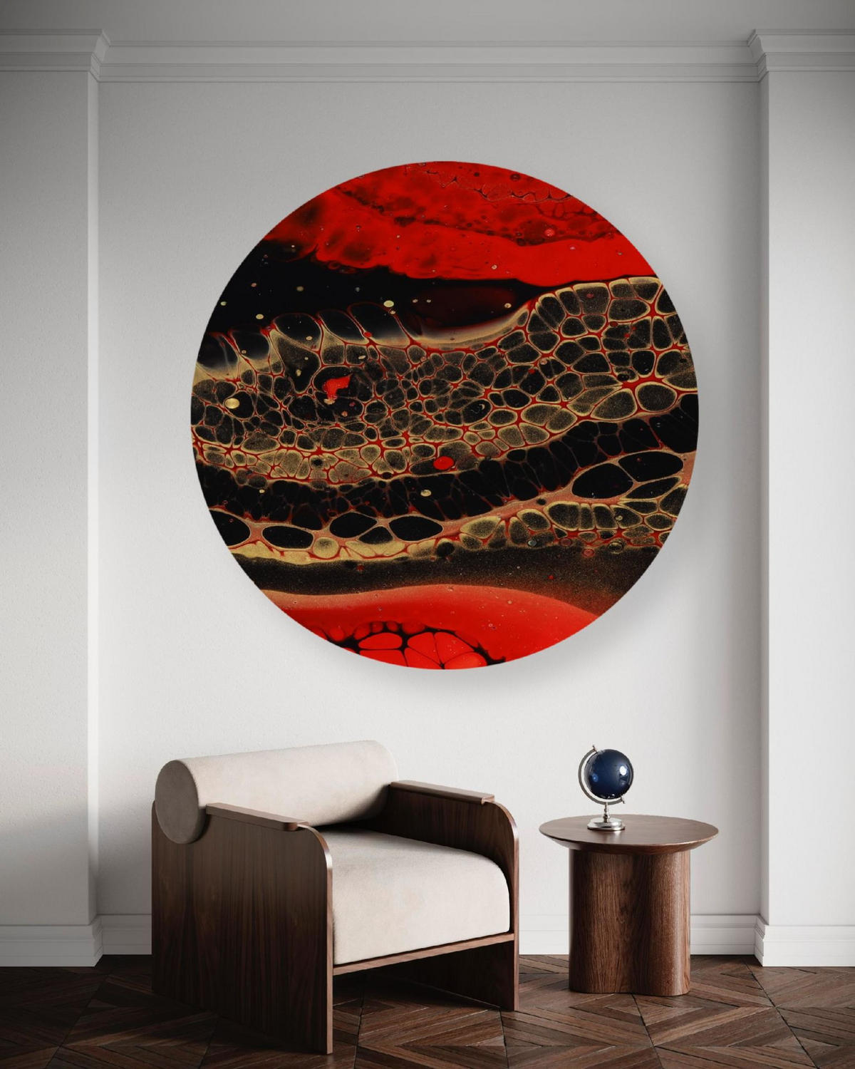 RUNDES BILD Rot 60/60 cm - Rot/Multicolor, Textil (60/60cm) - KUNSTLOFT