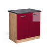 SPÜLENUNTERSCHRANK R-Line Rot Hochglanz 80 cm , AP Anthrazit - Honigeiche/Bordeaux, Holzwerkstoff (80/81.6/60cm) - Vicco