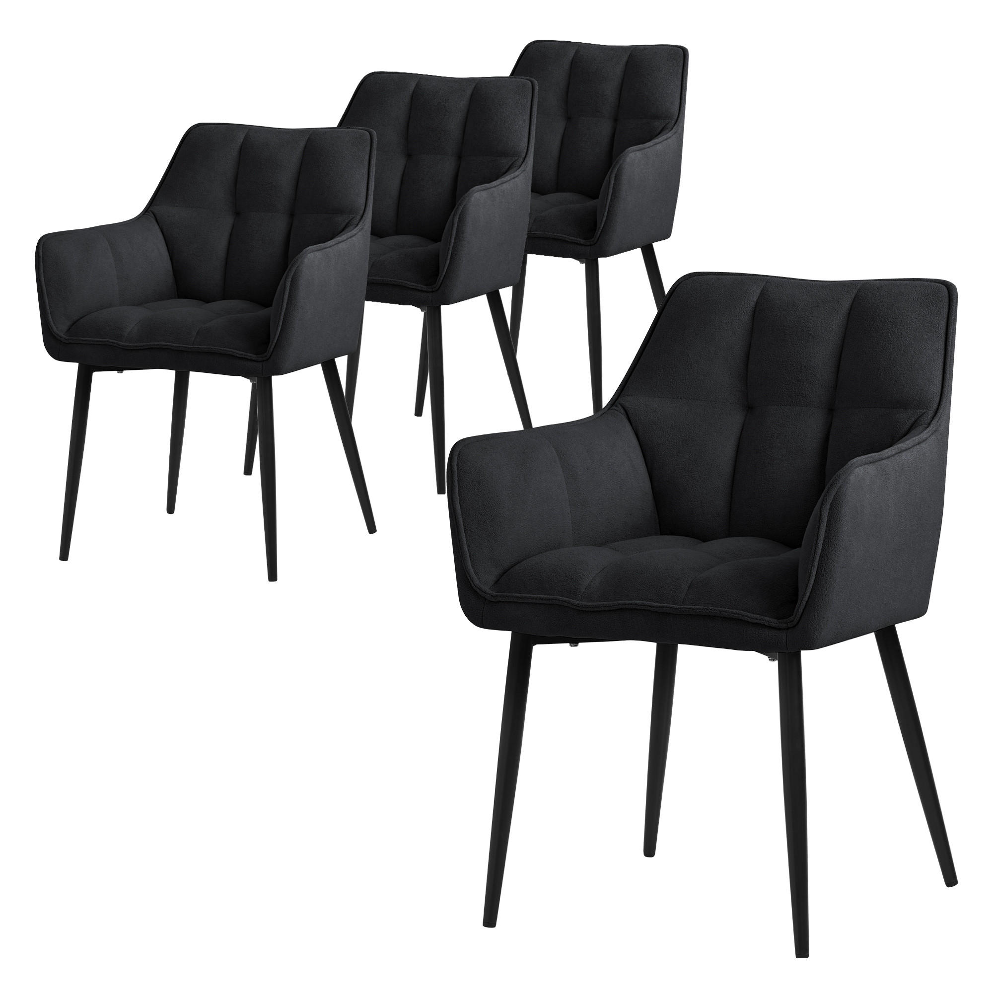 ML-DESIGN JÍDELNÍ ŽIDLE, SADA 4 KS, černá froté látka