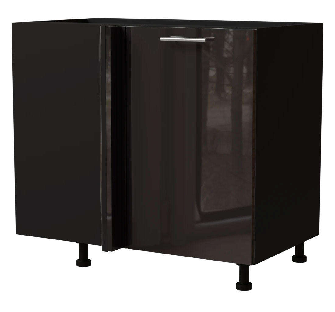 Feldmann-Wohnen Eck-Küchenschrank Schwarz Hochglanz, Schwarz 90x82x50 cm
