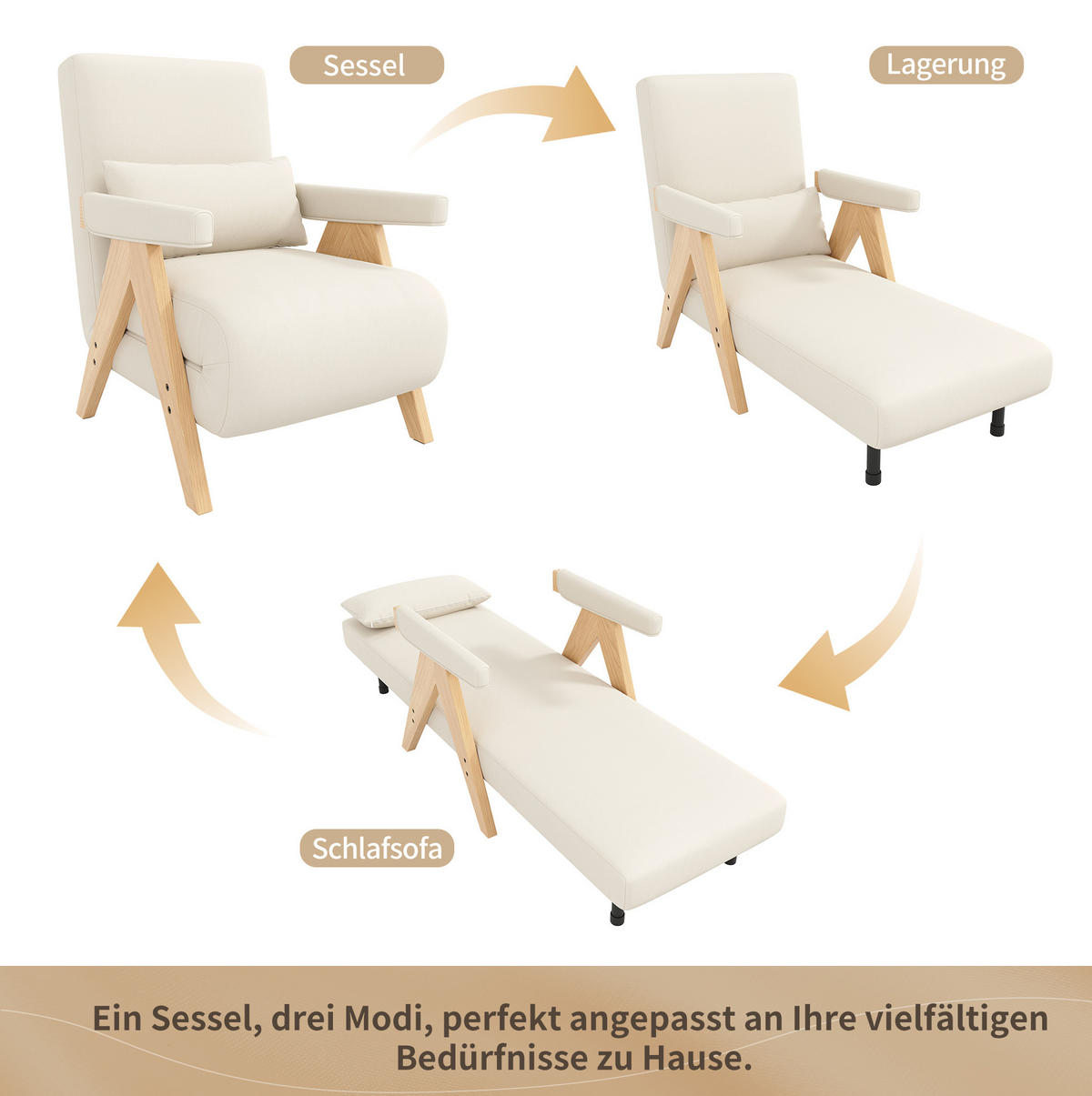 POLSTERSESSEL 87/64/60 cm mit Schlaffunktion und 6-fach verstellbarer Rückenlehne - Beige, Textil (87/64/60cm) - BEAOK