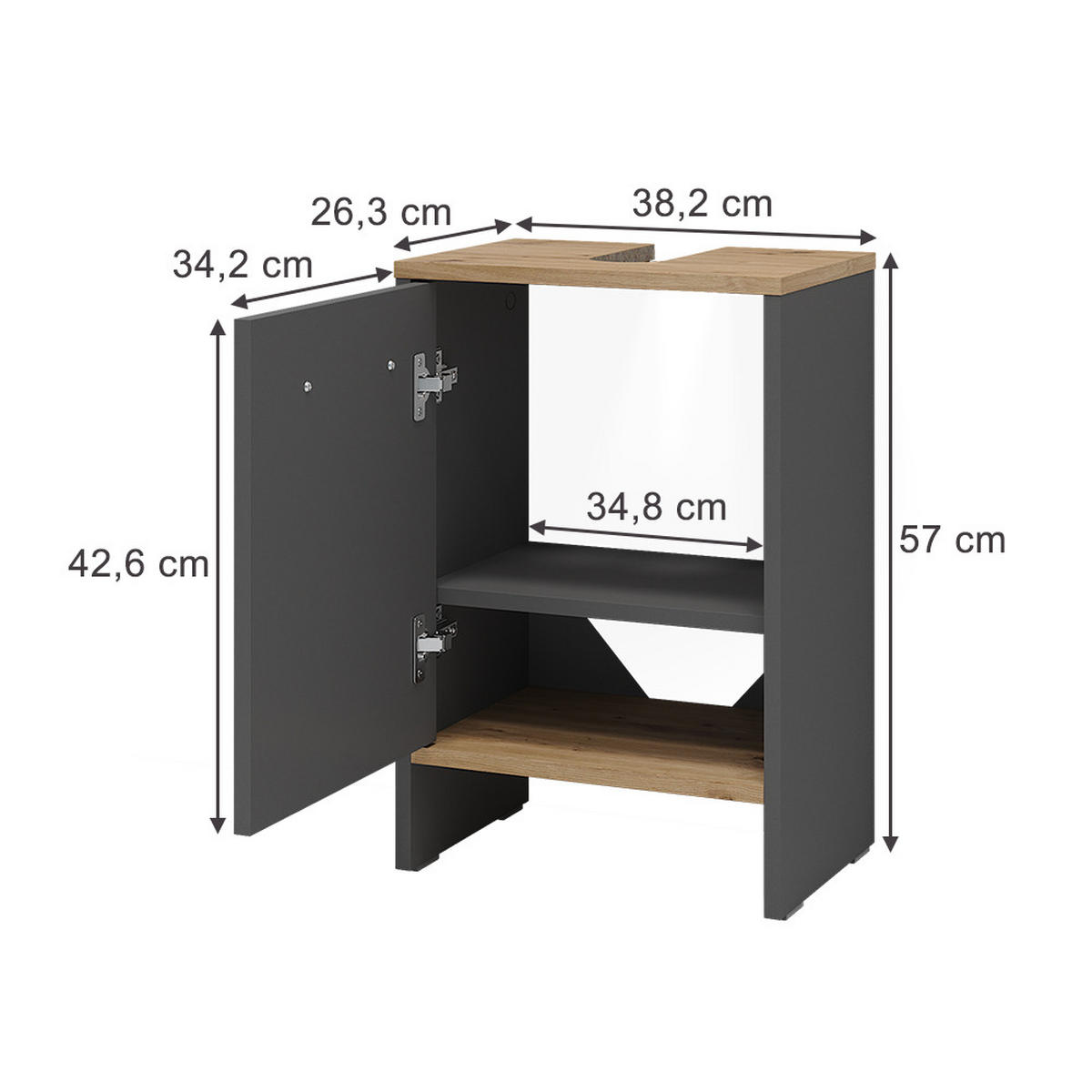 WASCHBECKENUNTERSCHRANK Karli Anthrazit/Goldkraft Eiche 38.2 x 57 cm mit der Tür - Anthrazit, Holzwerkstoff (38.2/57/26.3cm) - Vicco
