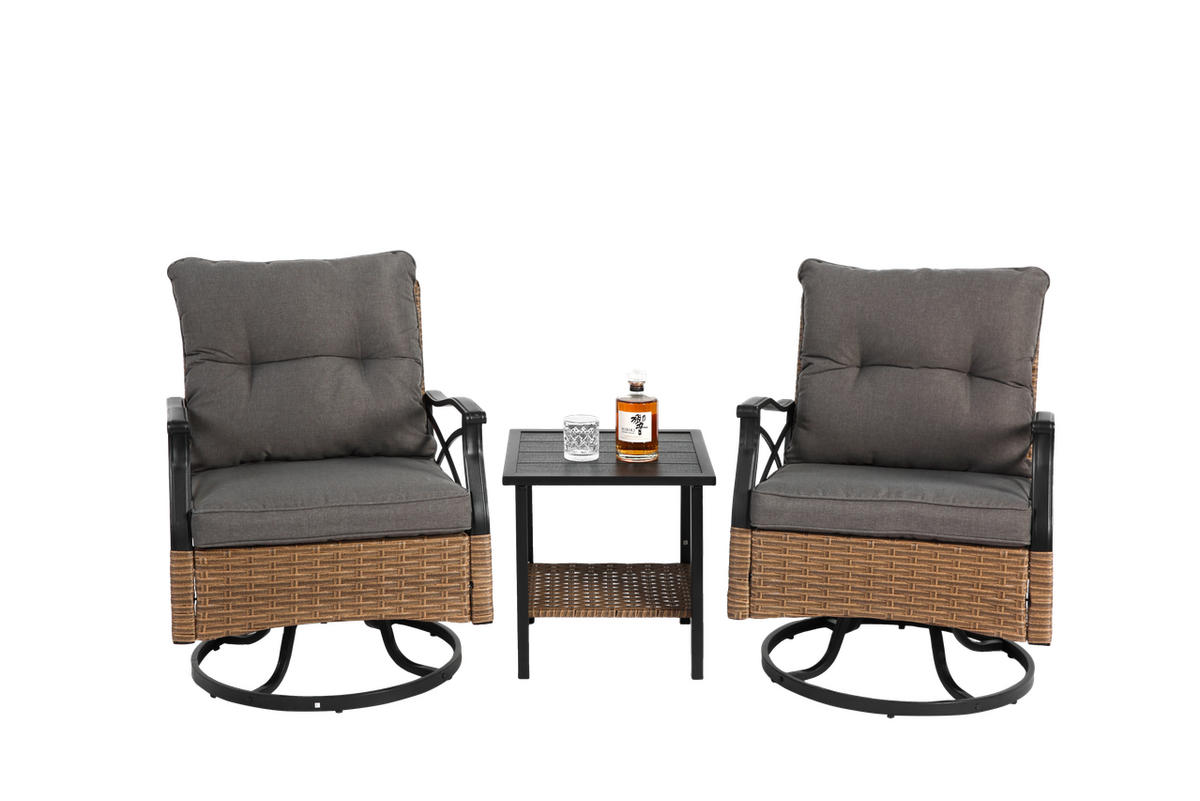 SCHAUKELSTUHL-SET 3-TEILIG BRAUN mit Tisch Wicker 350lbs - Grau, Textil - BLACKCUP