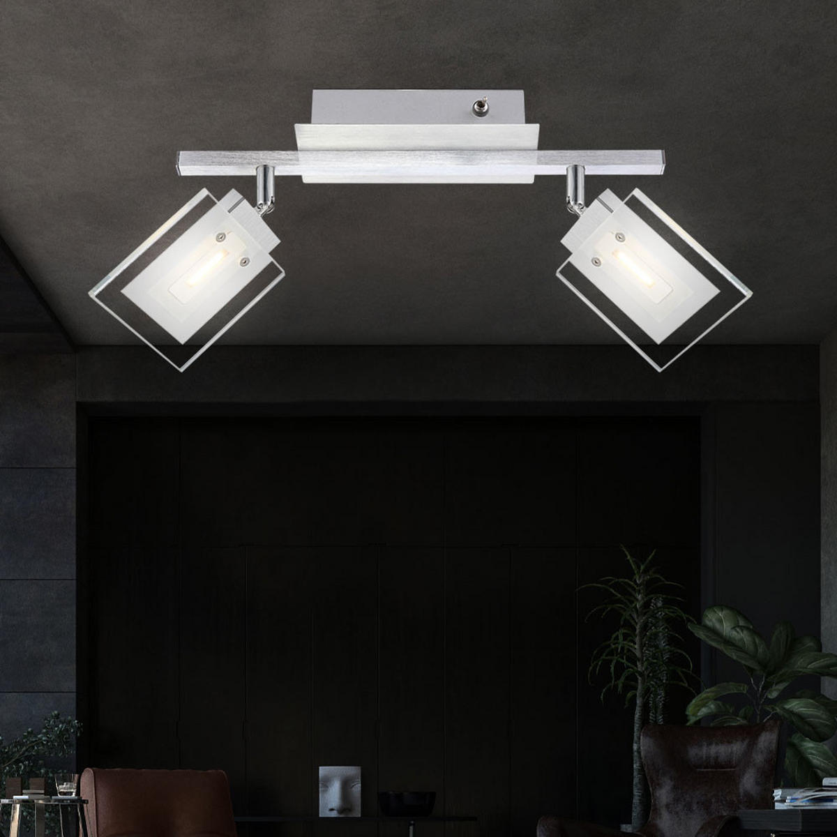 LED DECKENLEUCHTE AURELE Alu Chrom Silber - Silberfarben, Glas (34.5/10/20cm) - Globo Lighting