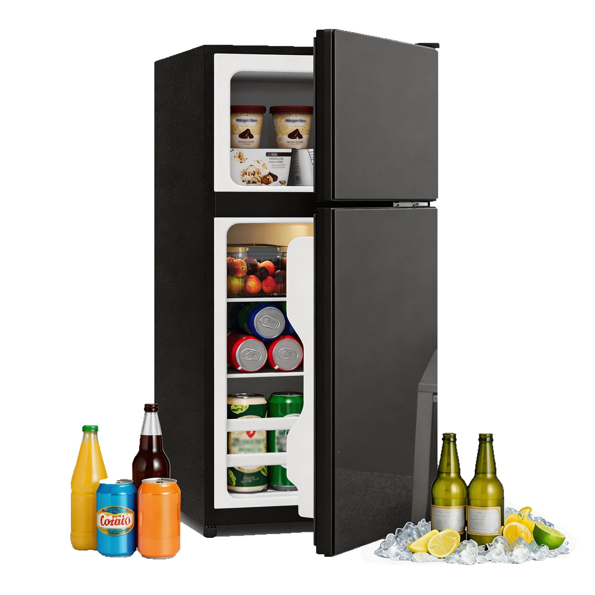 MINIKUHLSCHRANK 44.5/42.5/87.5 cm Schwarz 60L mit LED-Beleuchtung - Schwarz, Metall (44.5/87.5/42.5cm) - Oxeza