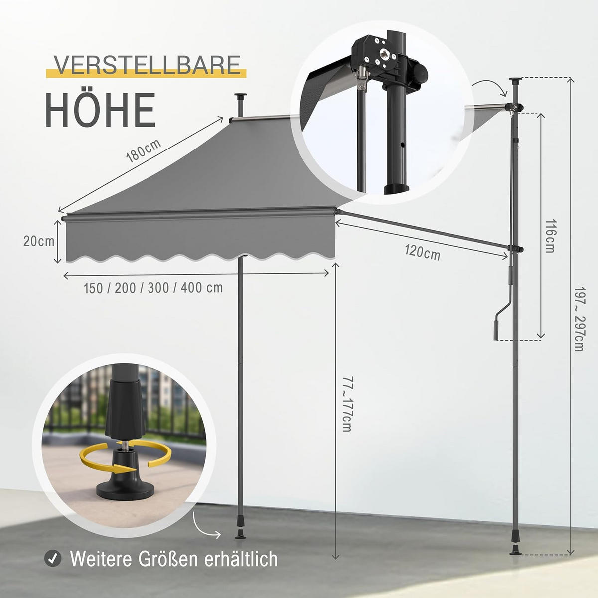 BALKONMARKISE SolVision BM3 Klemmmarkise 2,0x1,8m Anthrazit - Anthrazit, Textil (1800/1/2000cm) - Sol Royal
