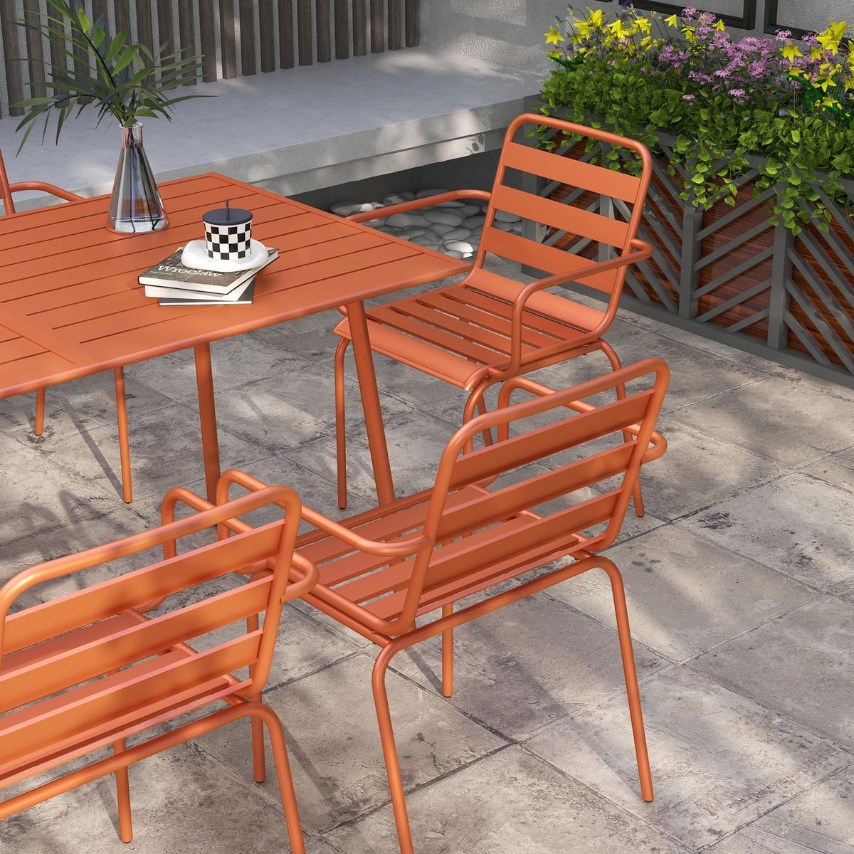 GARTENTISCHGRUPPE DE-18091 7-teilig, stapelbar Rot - Rot, Metall - ComfortXL