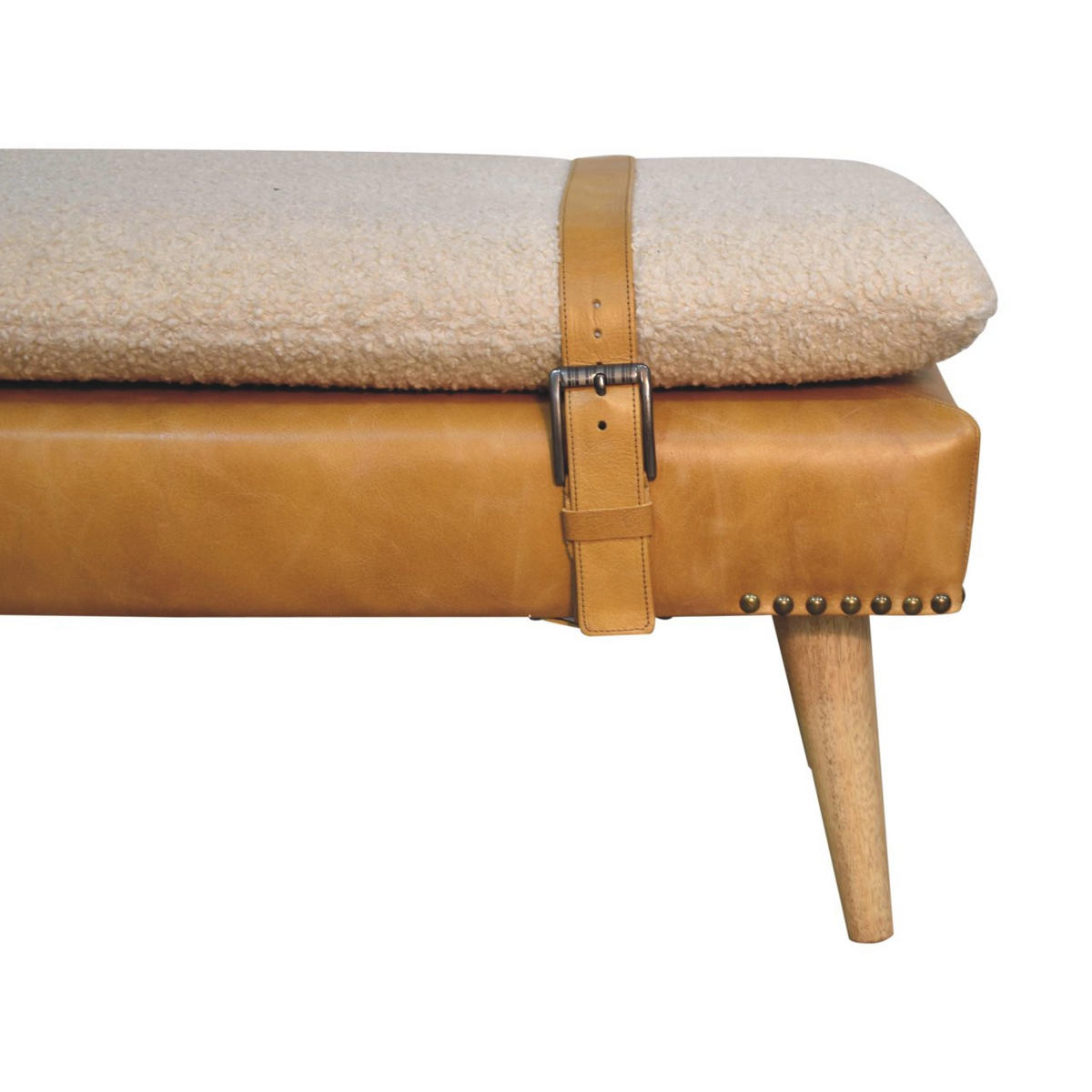 HOCKERBANK Boucle Büffelleder Tan - Braun, Leder/Holz (35/40/90cm) - Artisan Furniture