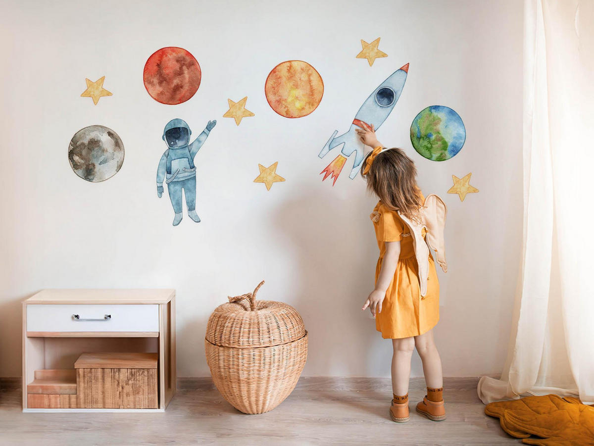 WANDAUFKLEBER 80x143cm - Planeten-Astronaut - Multicolor, Kunststoff (80/143/0.1cm) - Wallfluent