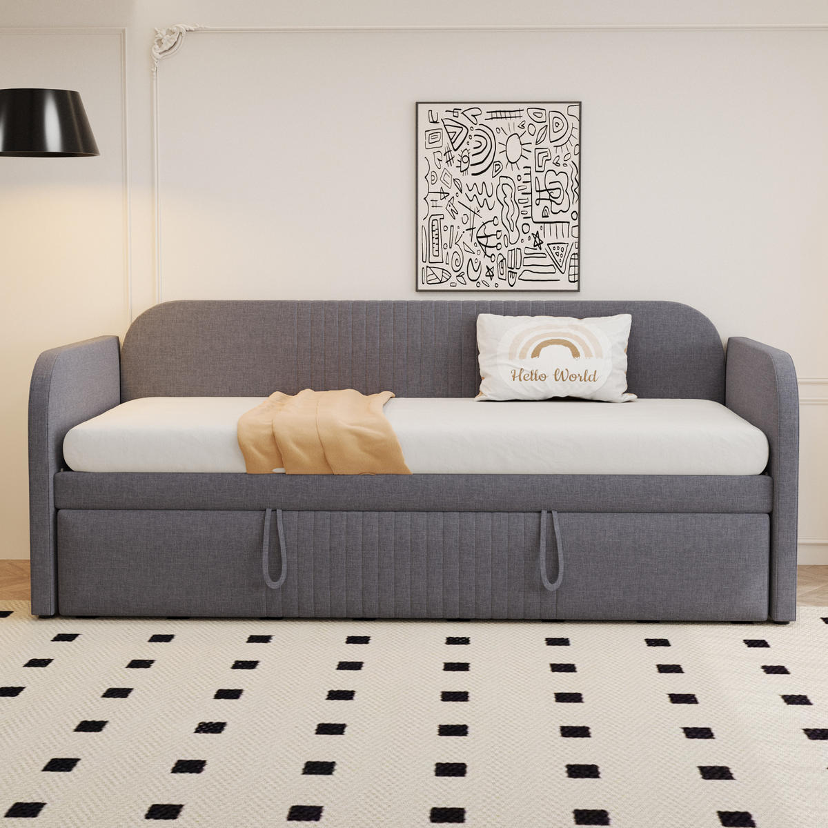 SCHLAFSOFA Ausziehbar mit Lattenrost Grau 90/180/190 cm - Grau, Leder (200.5/86/99cm) - OKWISH