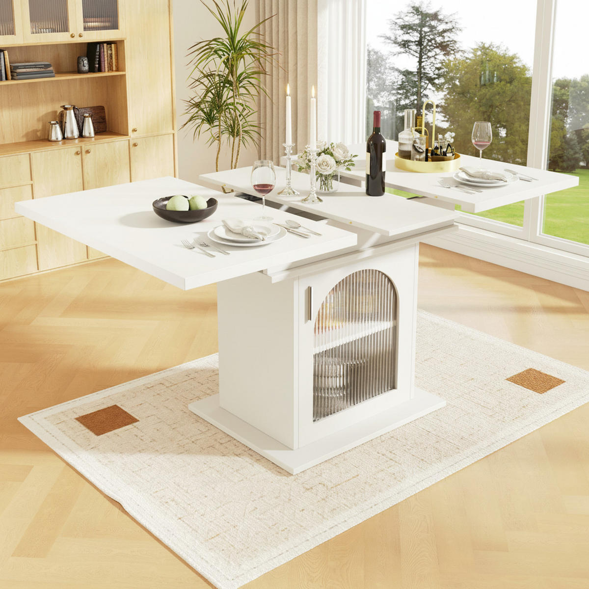 AUSZIEHBARER Esstisch mit 3 Stauräumen, weiß - Weiß, Holz (140/80/76cm) - Meubles Cosy
