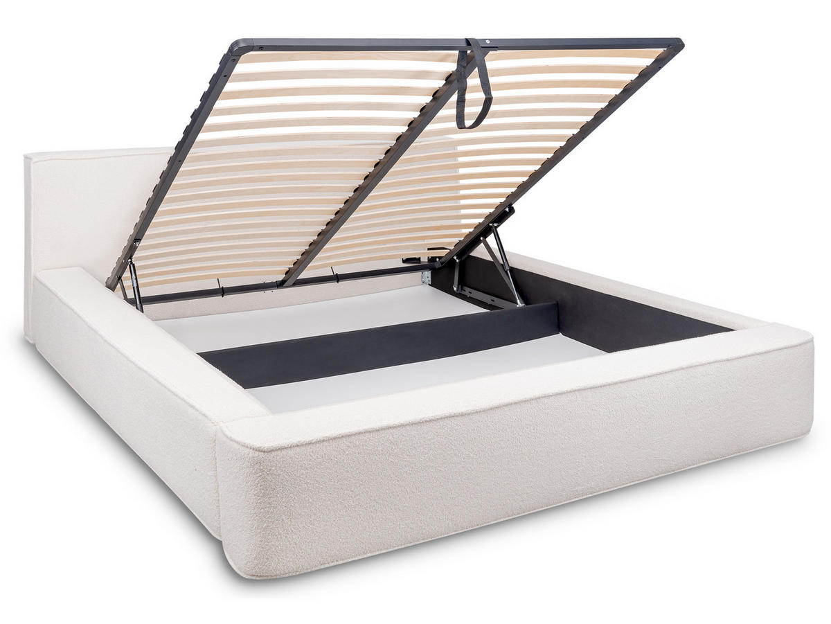 POLSTERBETT Melo Hellbeige 180/200 cm Boucle mit Bettkasten - Beige, Textil/Metall (180/200cm) - wonello