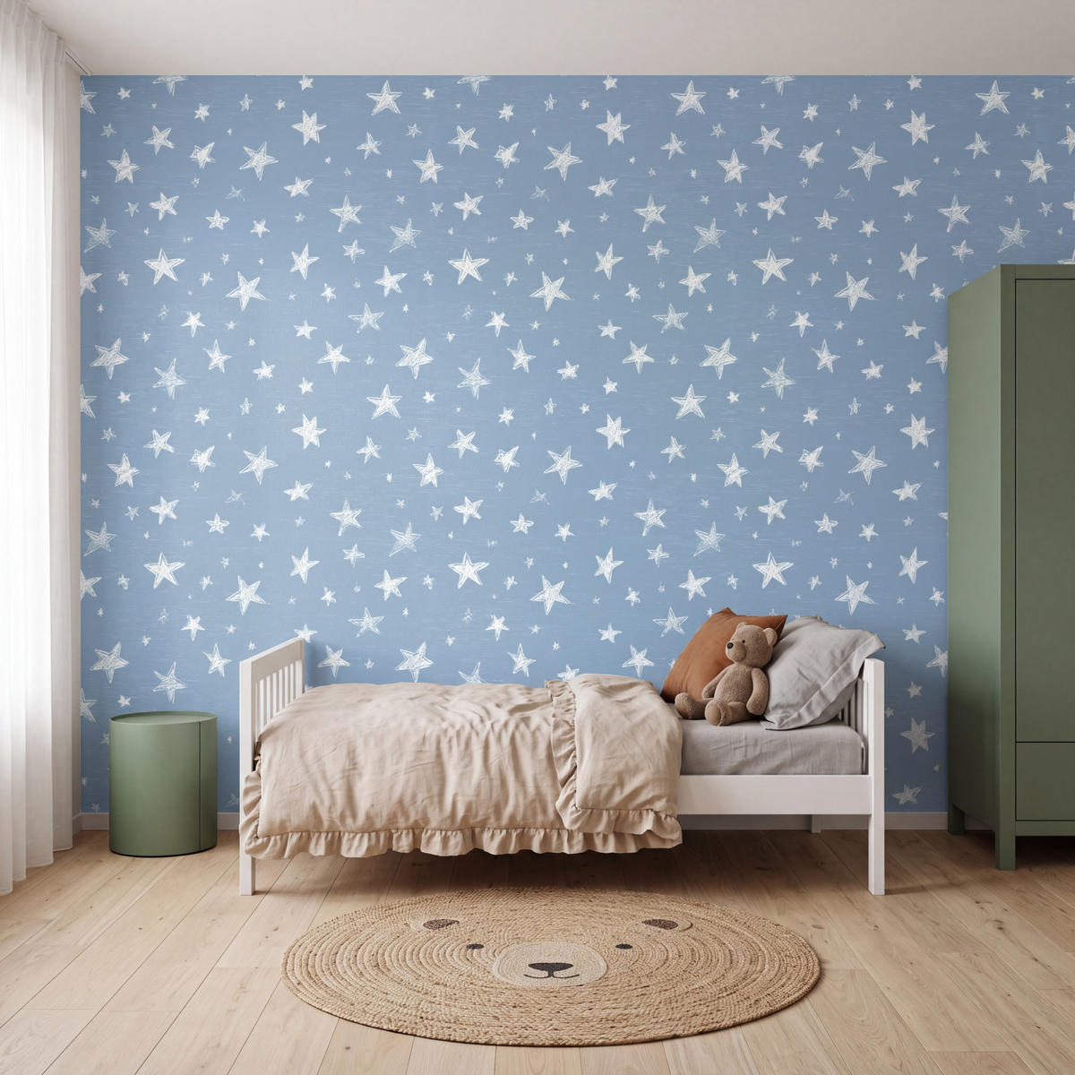 KINDERTAPETE - Sterne - Muster - Blau - 400x300 cm - Hellblau, Papier (400/300cm) - OnlyWow