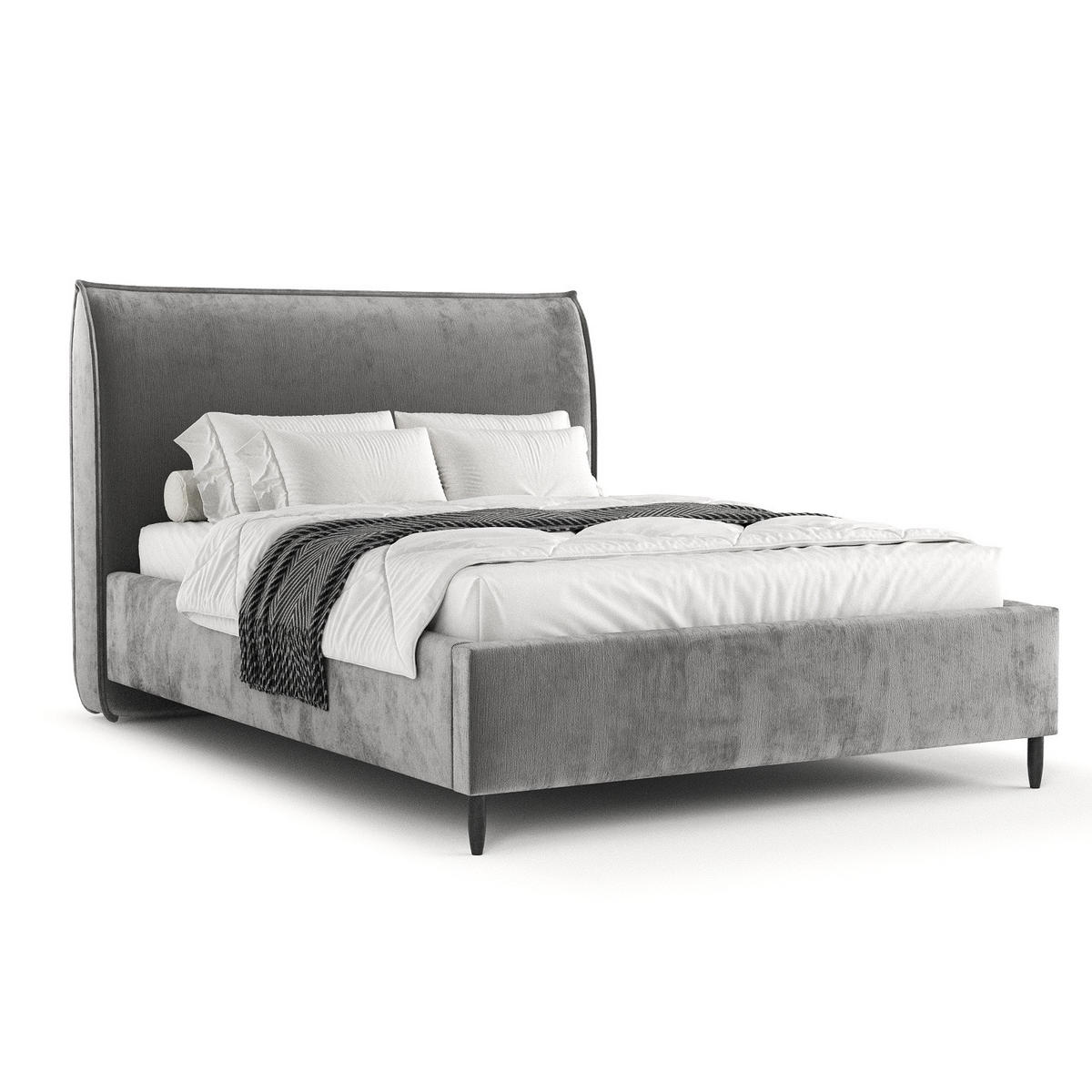 POLSTERBETT Shell Grau 120/200 cm im Chenille-Stoff - Schwarz/Naturfarben, Holz/Holzwerkstoff (120/200cm) - Maison de Reve