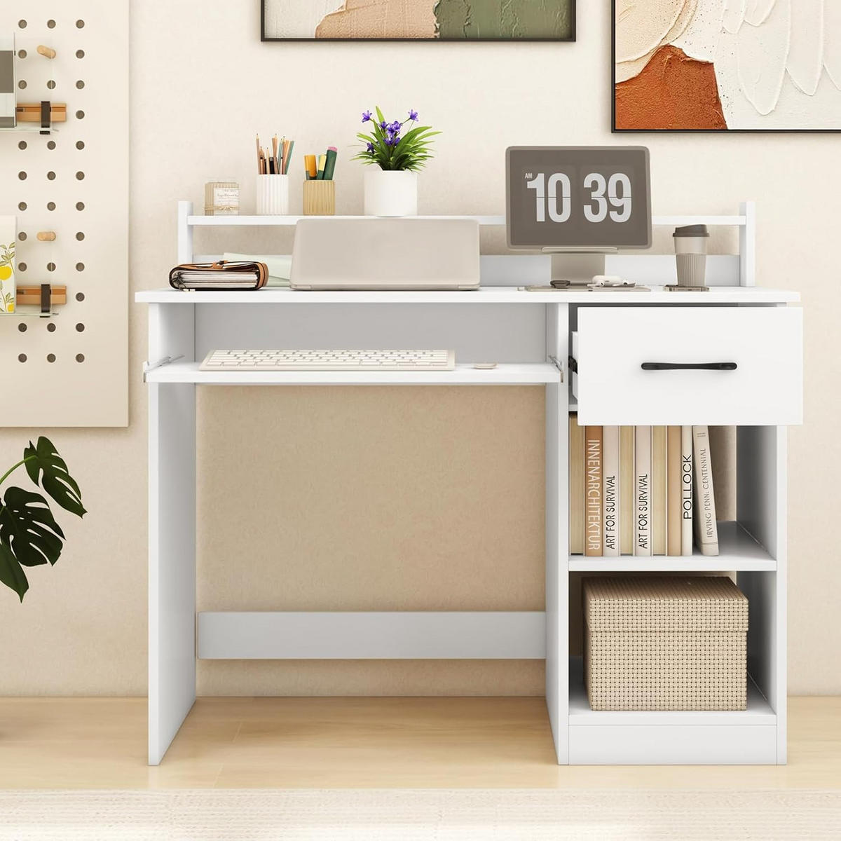 DATORBORD vitt - Vit, Träbaserade material (55/105/89cm) - COSTWAY