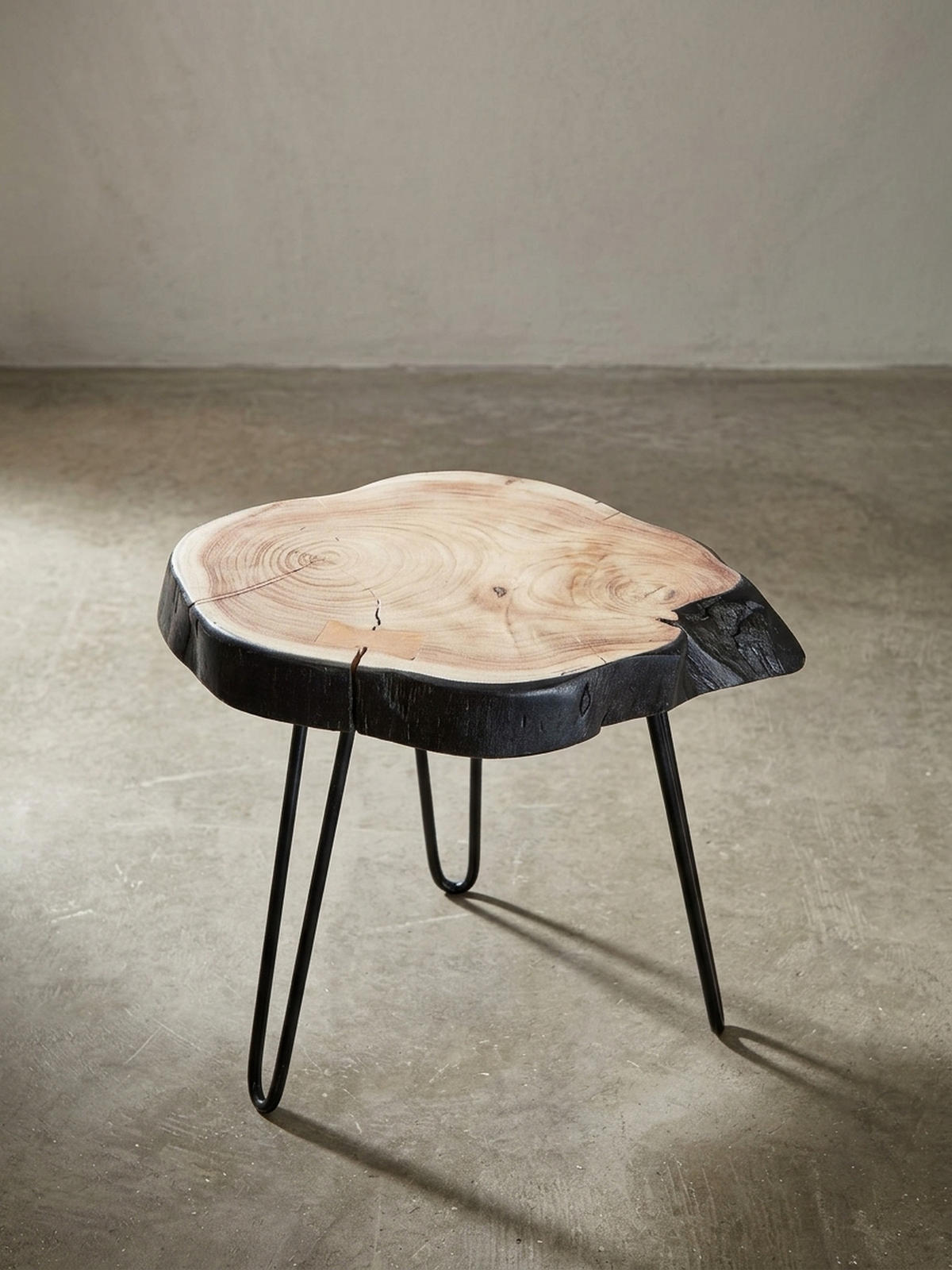 BEISTELLTISCH – Massivholz Natur Baumkante handgefertigt Industrial - Beige/Schwarz, Holz/Metall (32/40/40cm) - KADIMA DESIGN