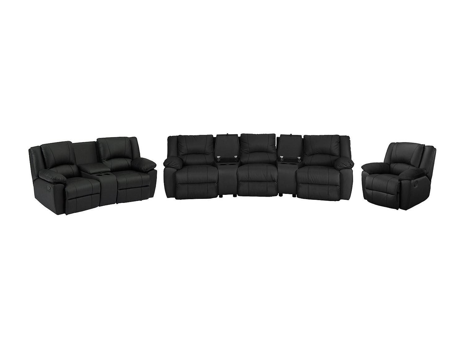 SOFAGARNITUR mit Relaxfunktion - 6 Personen - Leder - Schwarz - - Schwarz, Leder (201/97/95cm) - Vente-Unique